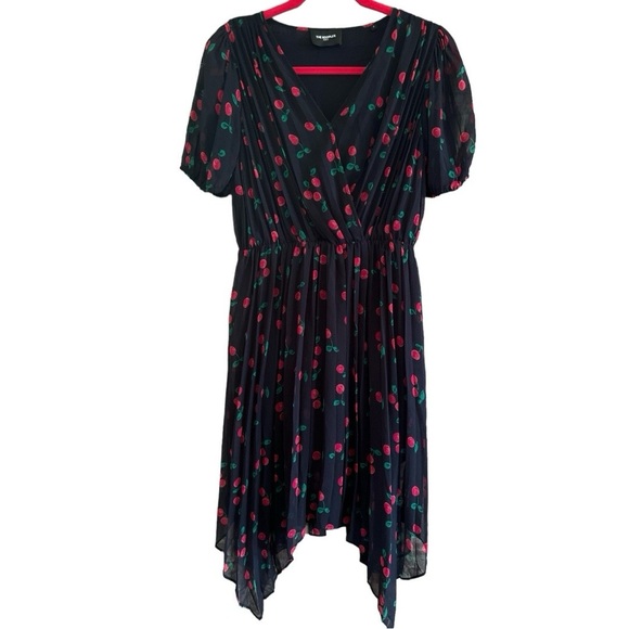 NWOT THE KOOPLES Pleated Navy Blue Midi Dress with Floral/Cherry Motif Size M - Picture 7 of 9